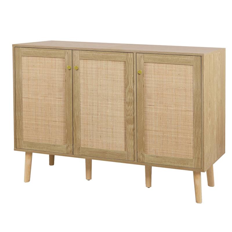 Anmytek 3Door Wood Rattan Buffets and Sideboards Accent Storage