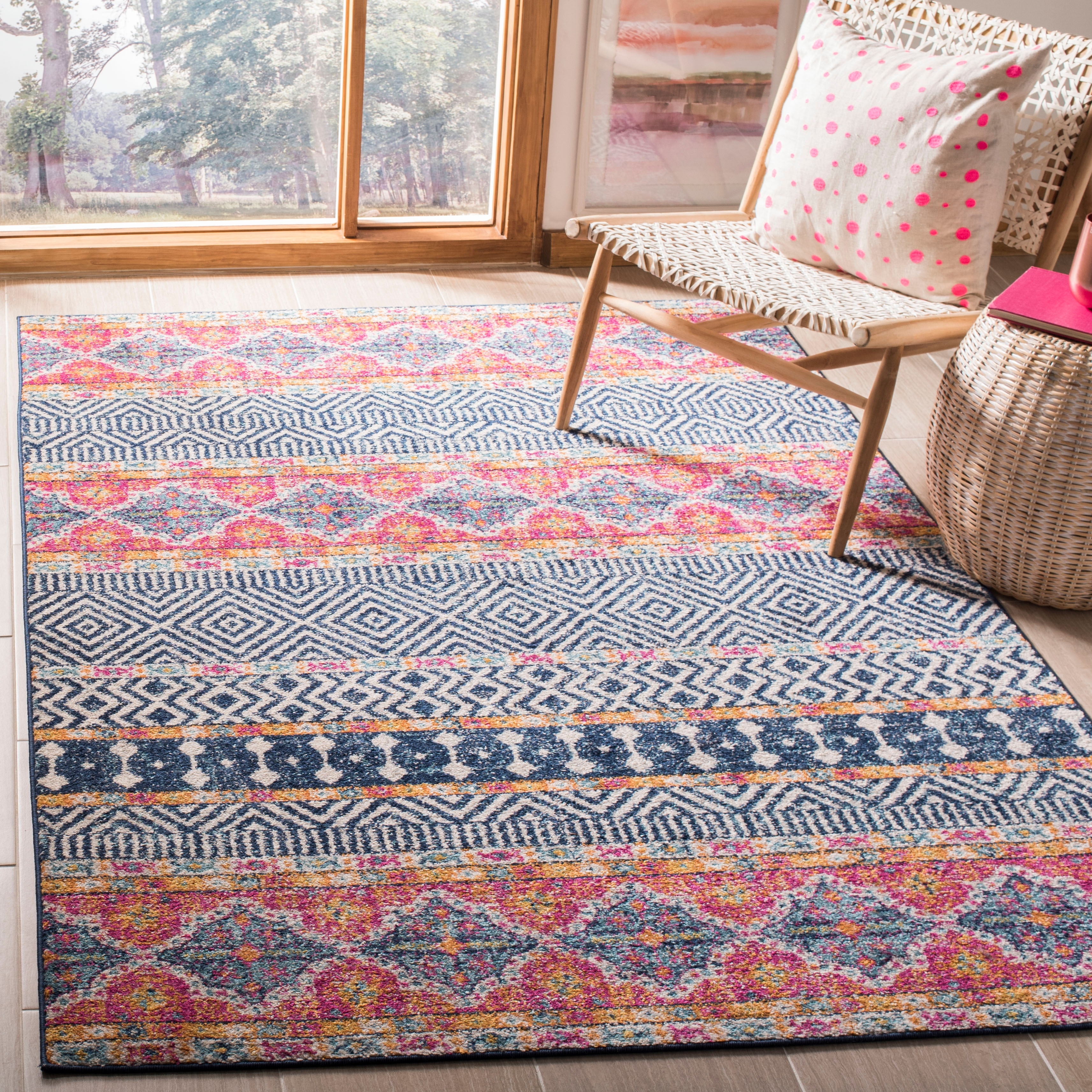 SAFAVIEH Madison Cleo Boho Chic Rug - Navy/Ivory - 5'3" x 7'6"
