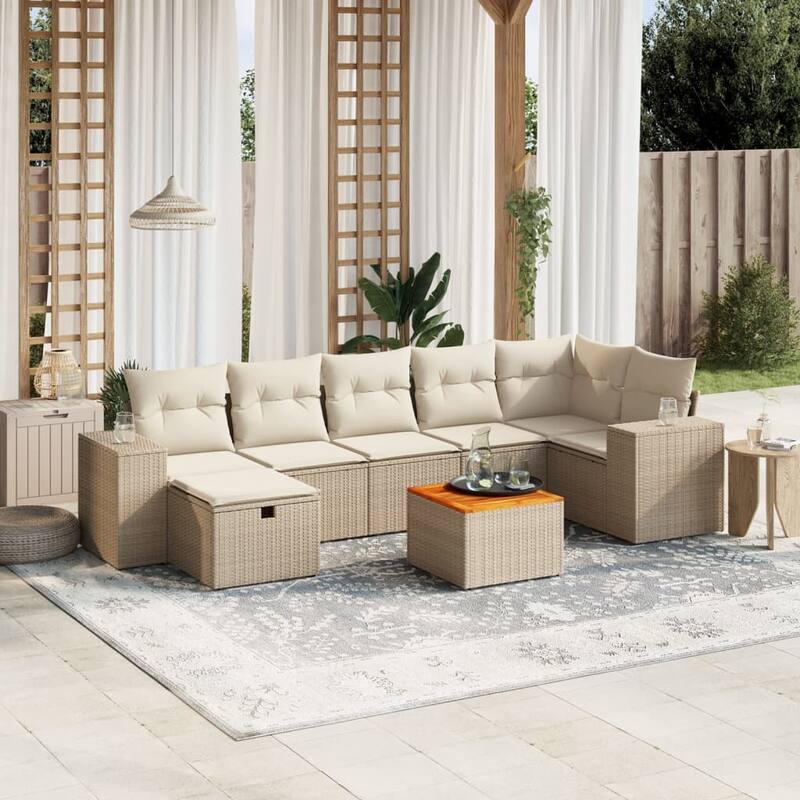 8-Piece Patio Sofa Set with Cushions - Beige and cream - form1 - 122.0 x 57.1 x 33.5 in