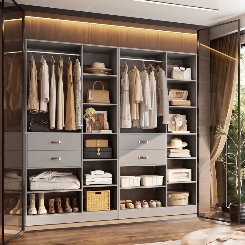 40'' Large Closet System with 10 Shelves and 2 Drawers, Freestanding Closet Organizer with Hanging Rods