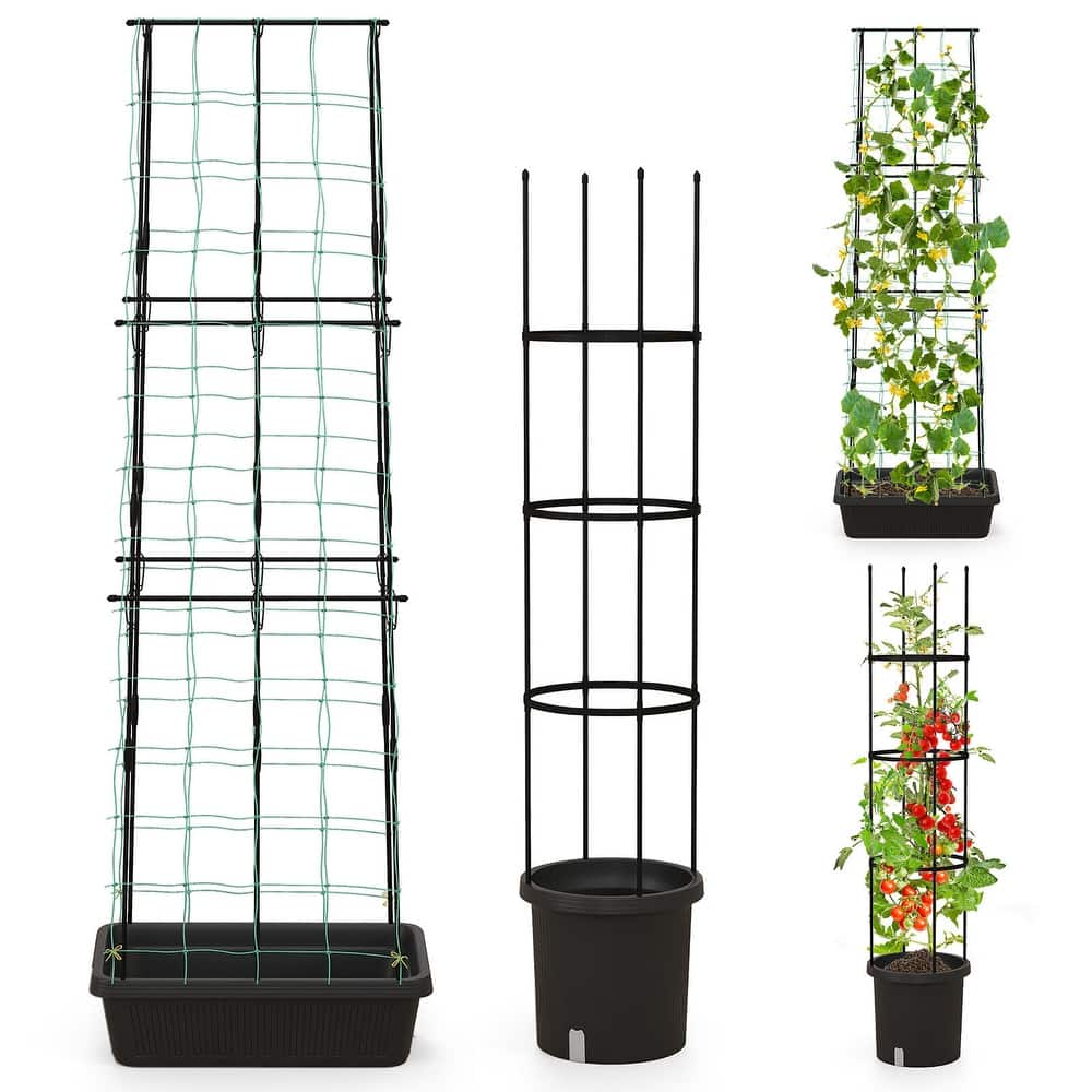 Gymax 2 Pack Garden Planters w/ Trellis Adjustable Height &