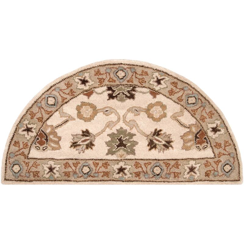 Livabliss Traditional Caesar Border Area Rug - 2' x 4' Half-Circle - Beige