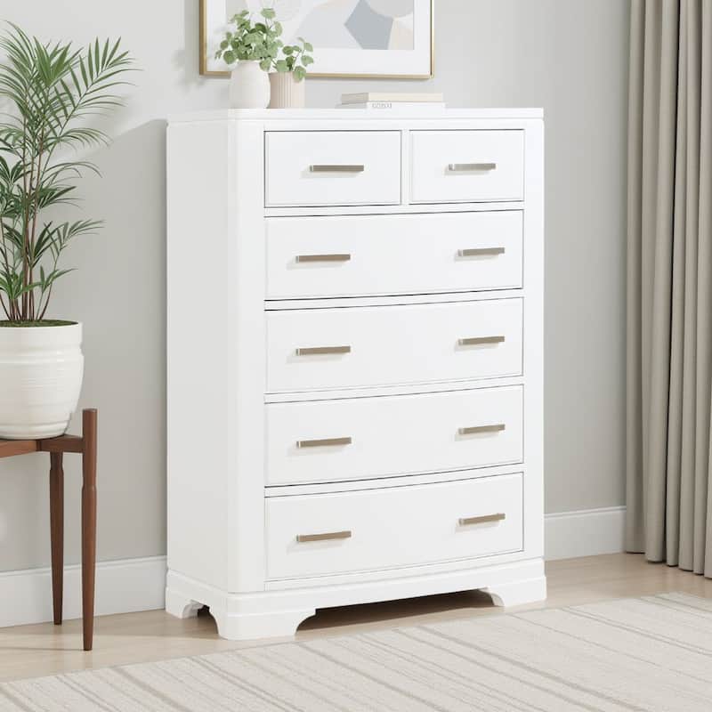 Hudy Tall Dresser Chest, 6 Drawers X Metal Handles, White Birch Veneer