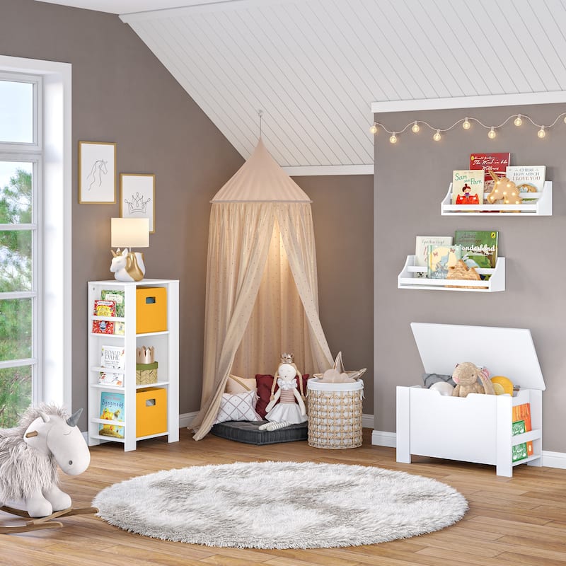 RiverRidge Kids Toy Box Playroom Storage Chest with Side Bookracks - White