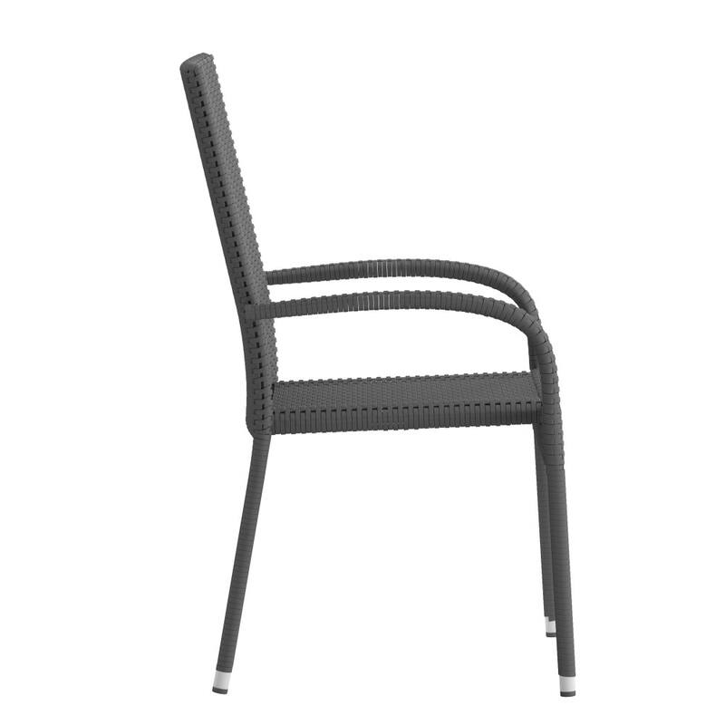 Indoor/Outdoor Stacking Steel Framed Wicker Dining Armchairs - 2 Pack