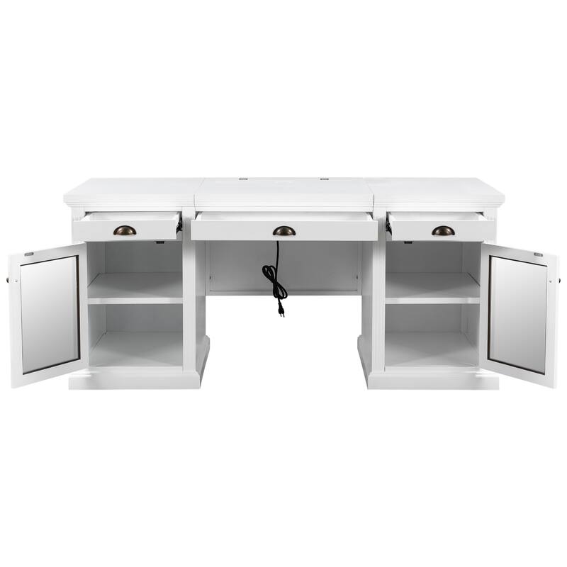 67-Inch Modern Executive Computer Desk with 2 Glass Doors Storage Cabinet & 3 Drawers