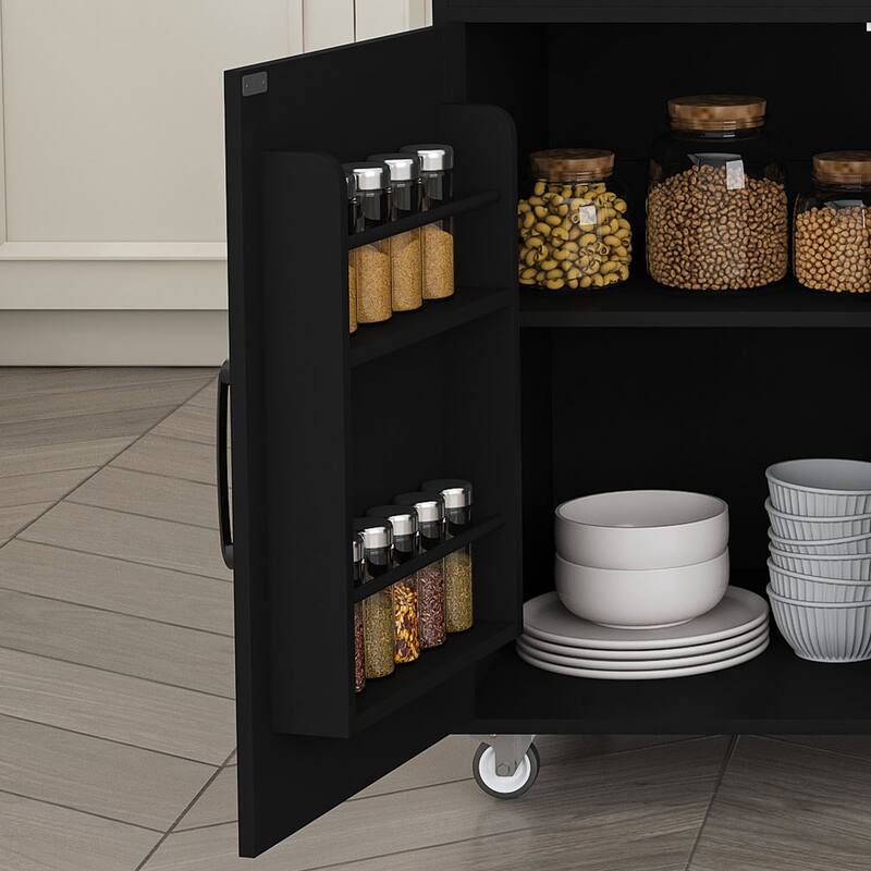 75" Kitchen Island with Extendable Table & Power Outlet - Rolling Storage Cart with Marble Top & Cabinet for Dining Room
