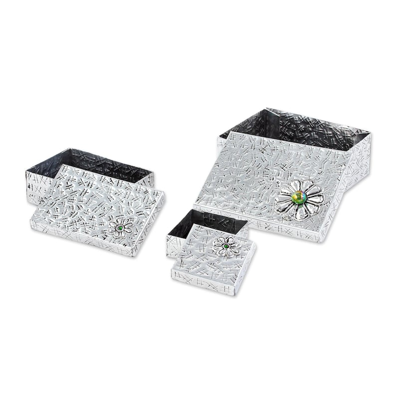 Novica Handmade Merry Gifts Aluminum Repousse Decorative Boxes (Set Of 3)