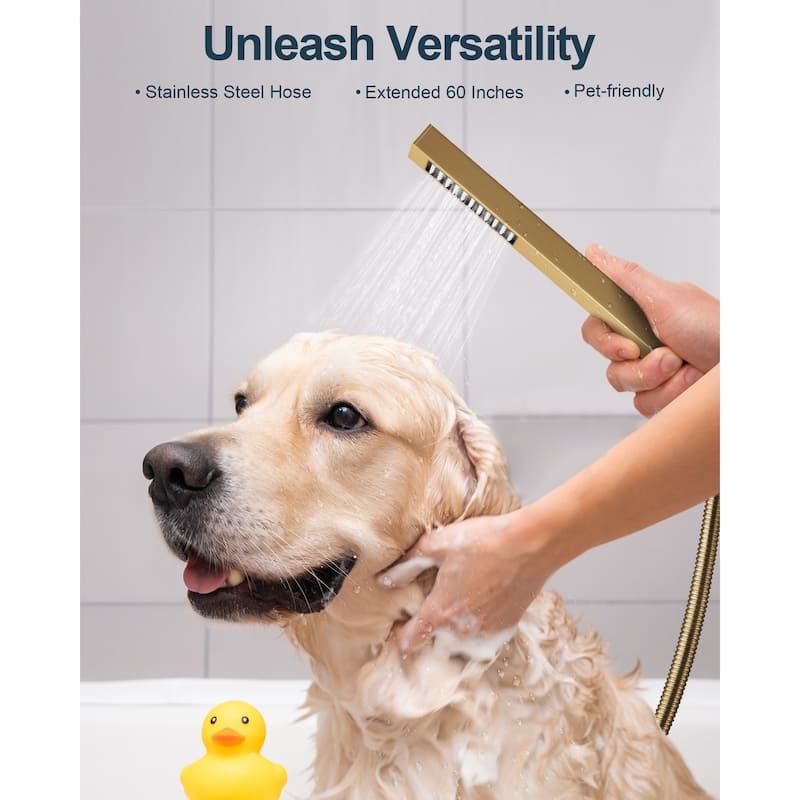 GRANDJOY Thermostatic Shower Faucet System Rainfall 12" Wall Mount Shower Faucet 6 Body Jets Handheld Spray High Pressure