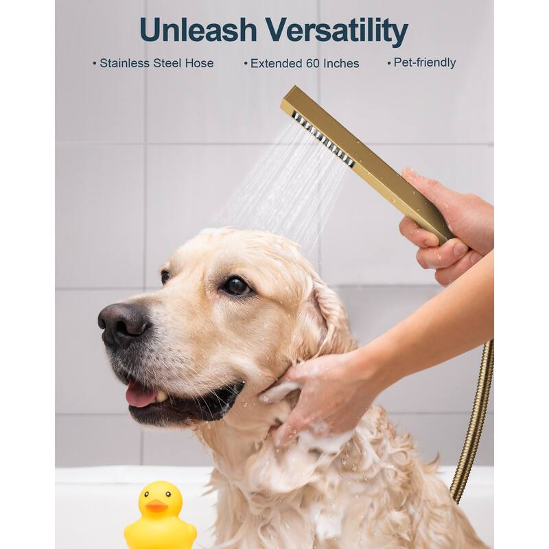 GRANDJOY Thermostatic Shower Faucet Set 12 inch Wall Mount Rainfall Shower Head with 6 Body Jets and Handheld Spray Combo