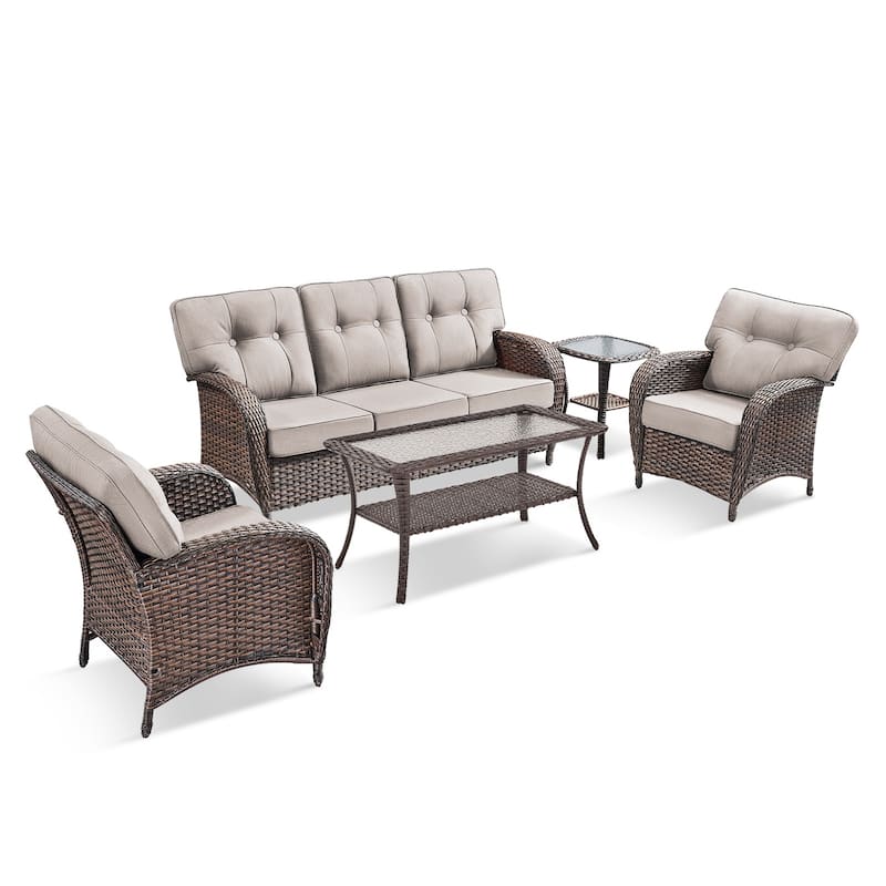 Pocassy 5 Piece Ooutdoor Sofa with Patio Chair Table