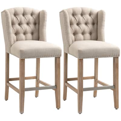HOMCOM Counter Height Bar Stools Set of 2 with Wood Legs