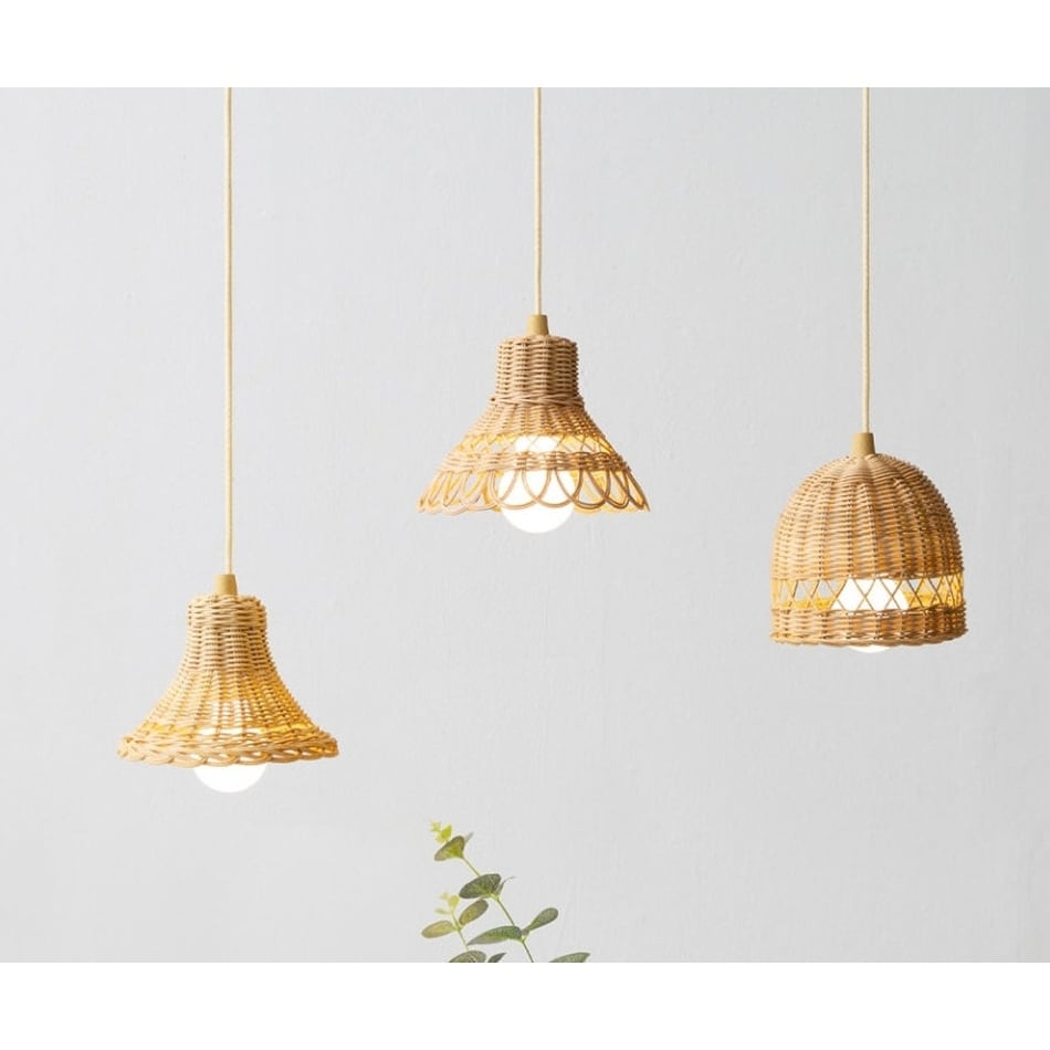 Small Rattan Pendant Light Shade With Battery Operated Pull Bed