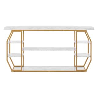 3 Tiers Marble Console Table Modern Geometric Large Console Table