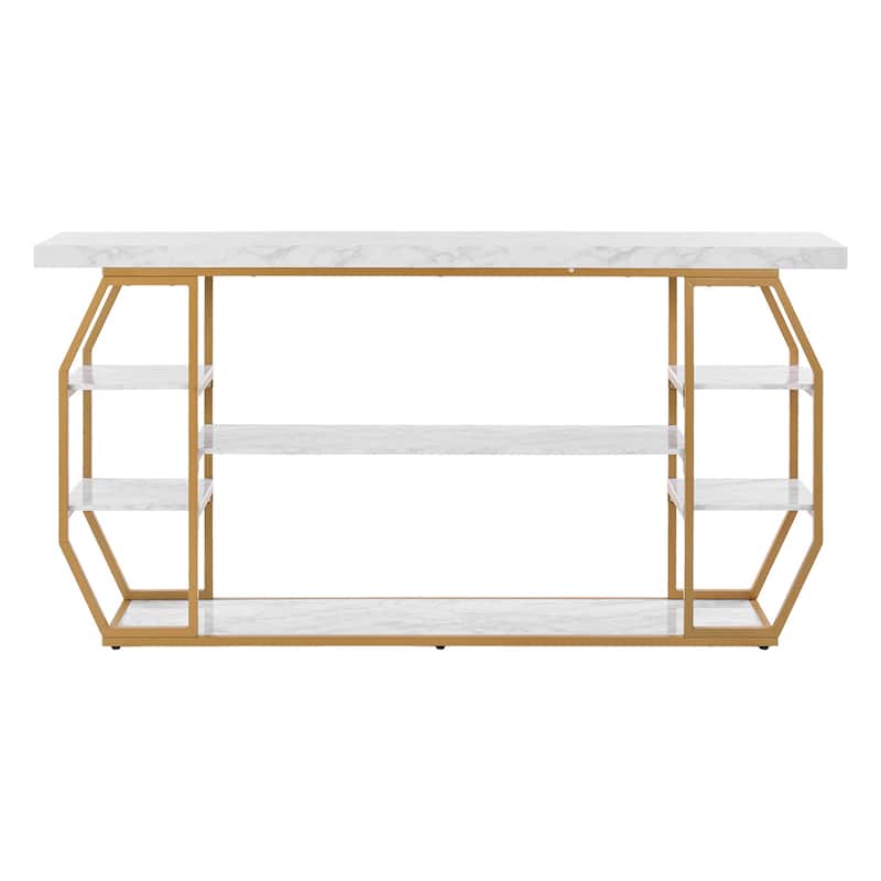 Modern Marble Console Table - Golden Geometric 3-Tier Design