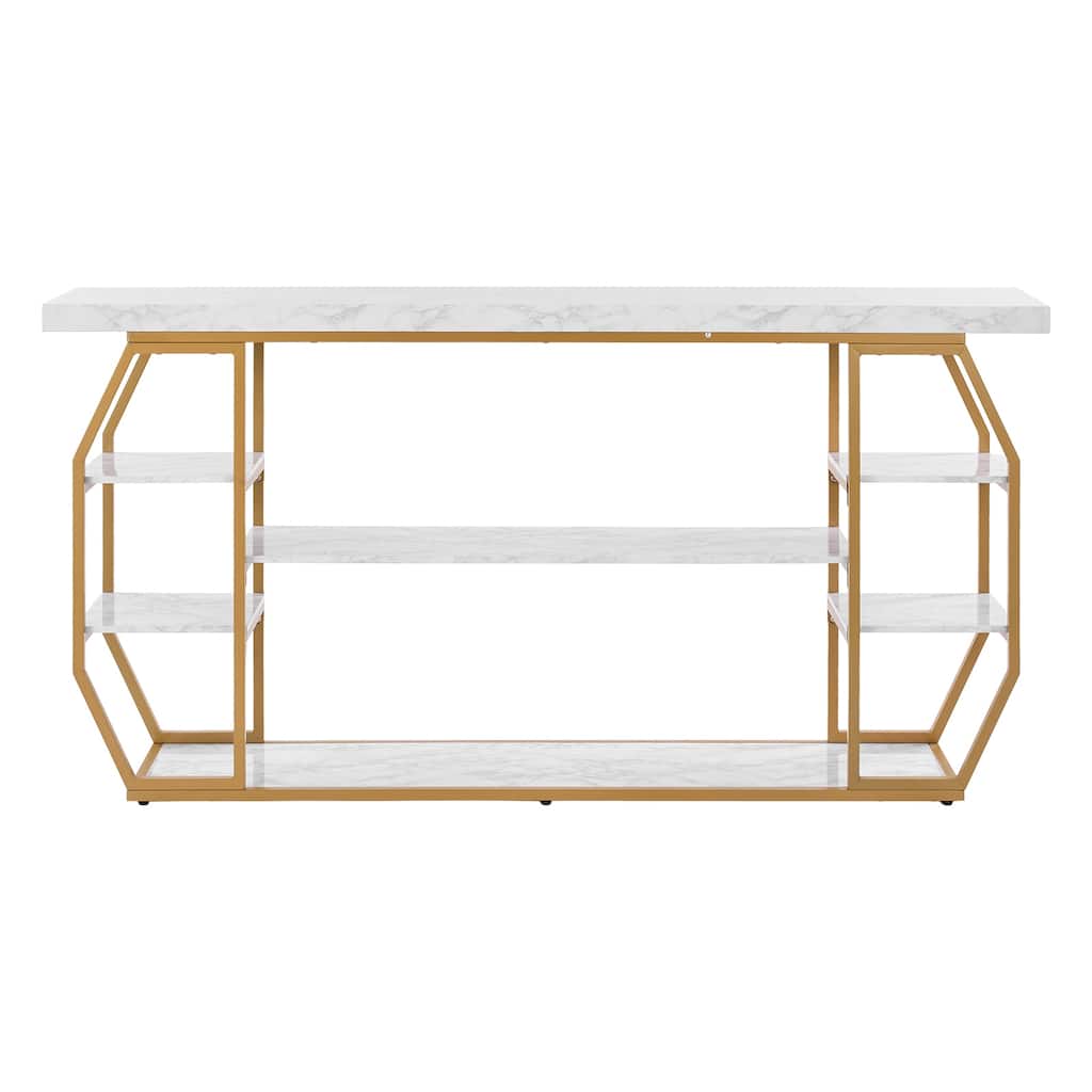 Modern Marble Console Table - Golden Geometric 3-Tier Design