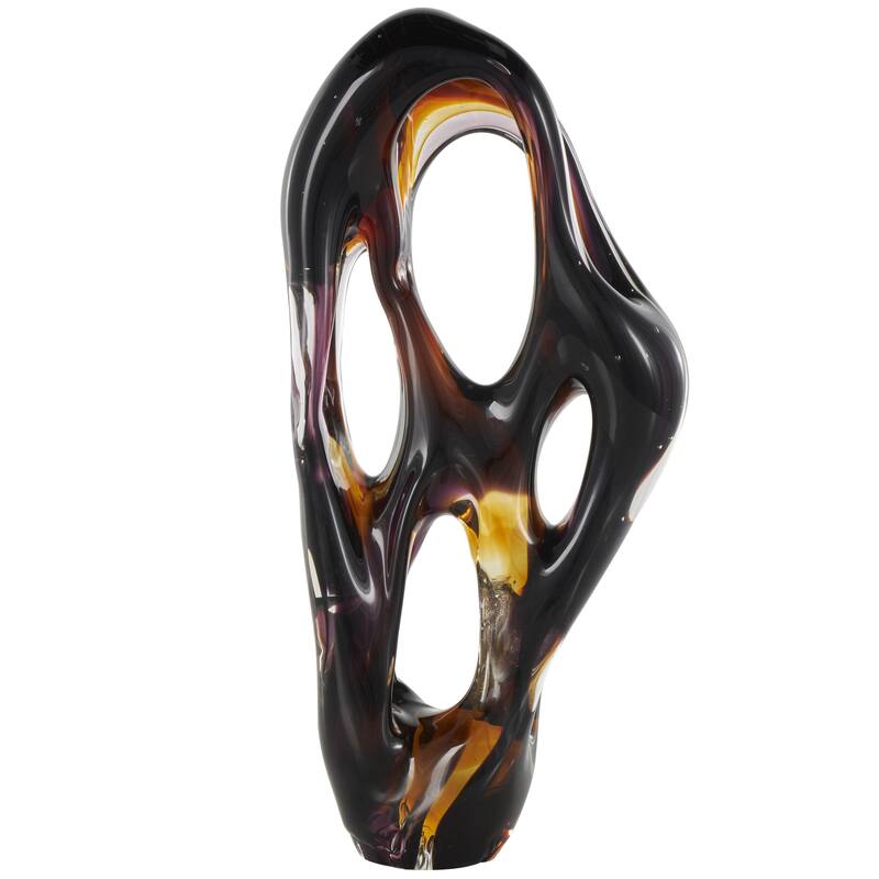 Glass Abstract Ombre Cutout Decorative Sculpture with Amber Accents - Black - Roche River Decor