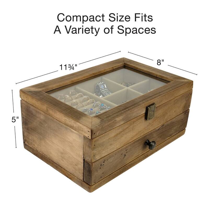 Farmhouse Solid Wood Rustic Distressed Jewelry Organizer - 8.7"D x 11.8"W x 5.5"H