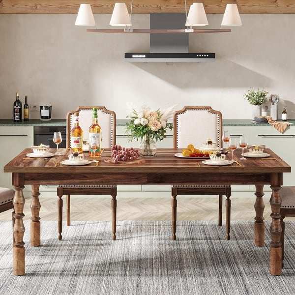 Wood Dining Table for 4-6 People, 62” Rectangle Kitchen Table