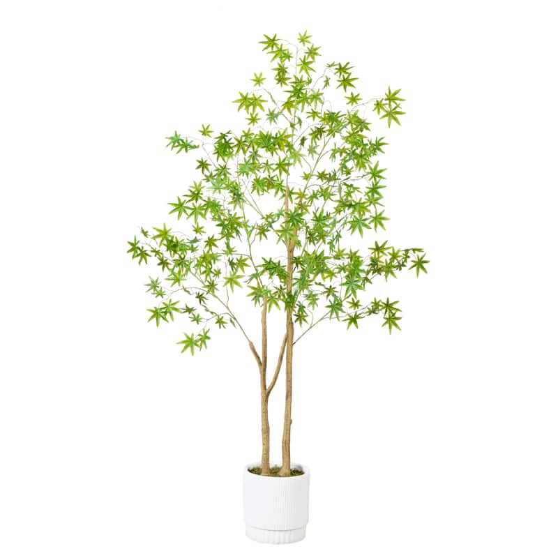 Maple Artificial Tree with White Planter - 6' - Green