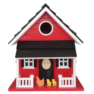 Home Bazaar 8.75" x 6" x 7.5" Hen House Birdhouse - Red - 7.5"x8.75"x6"