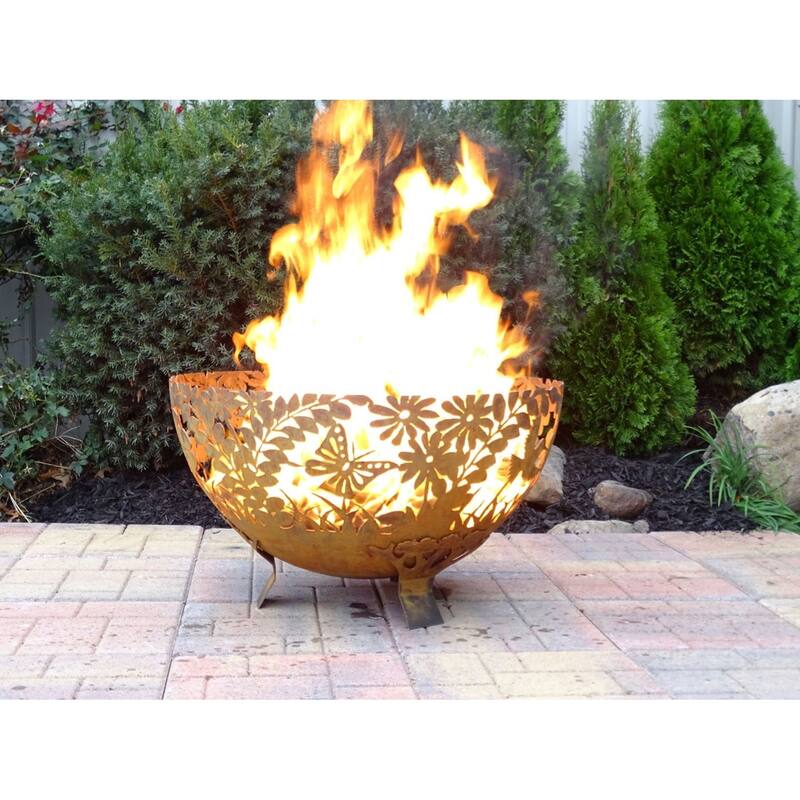 32" Bronze Floral Leaves Rustic Finish Outdoor Fire Bowl - Extra Large