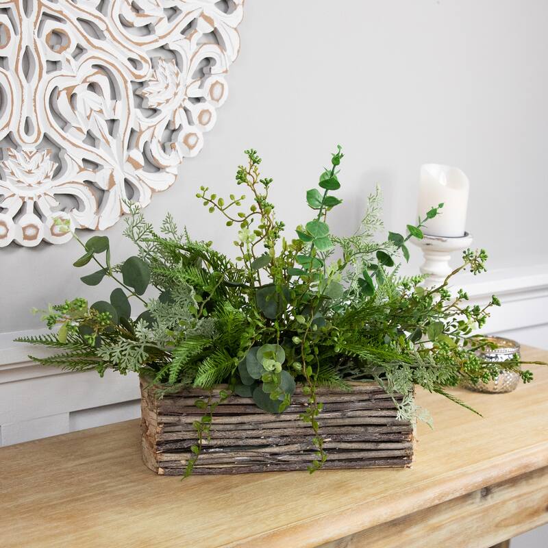 Wooden Log and Twig Flower Box Planters - 11.75" - Set of 2