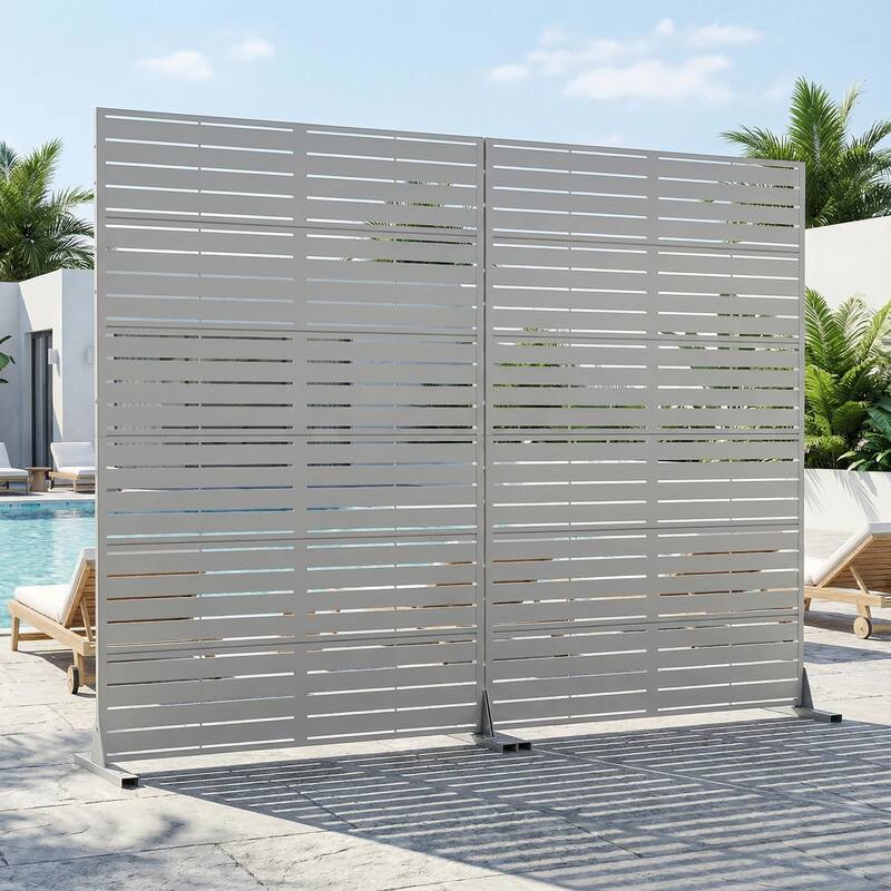 Outdoor Privacy Screen with Stand for Patio Garden Metal Fence Set of 2 - Grey - 72"x47"