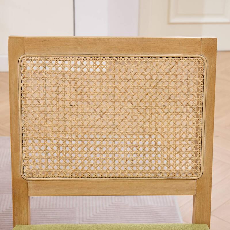 Farmhouse Rattan Dining Chairs Set of 2, Cane Upholstered Kitchen Side Chair with Natural Hardwood Frame
