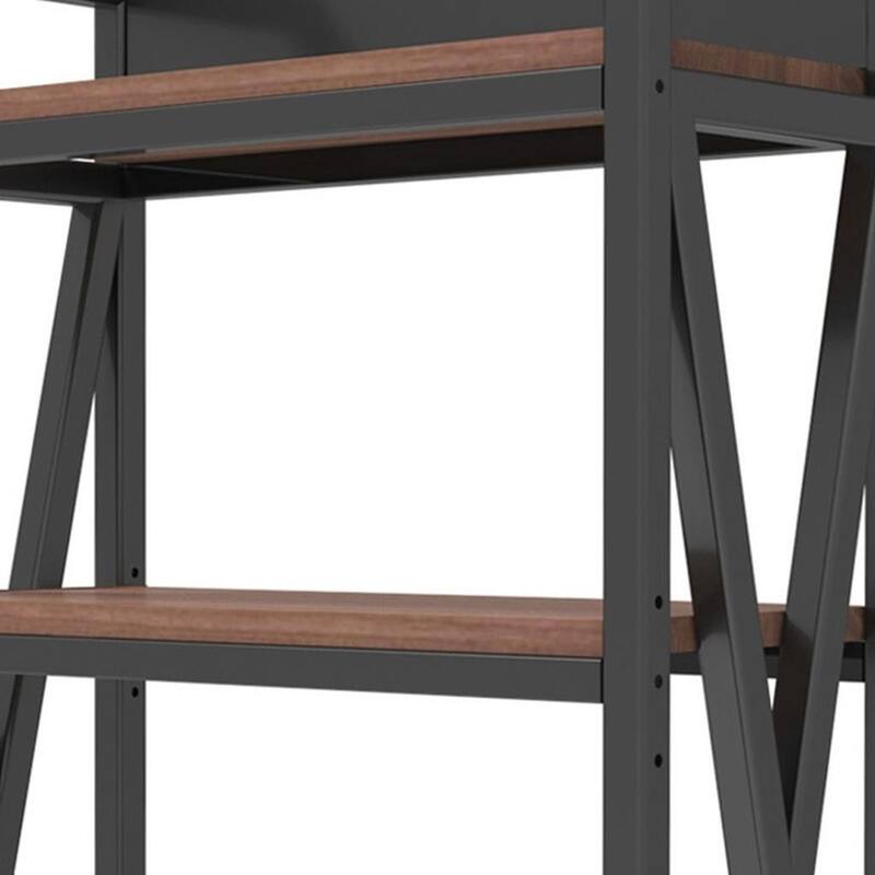 HomeRoots 56" Black And Brown Metal and Wood Four Tier Etagere Bookcase