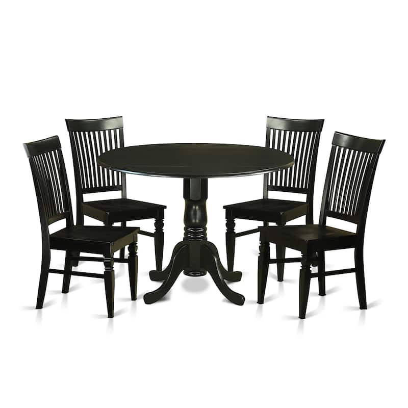 East West Furniture 5 Piece Dinette Set- a Round Dining Table with Dropleaf and 4 Dining Room Chairs, (Finish Options)