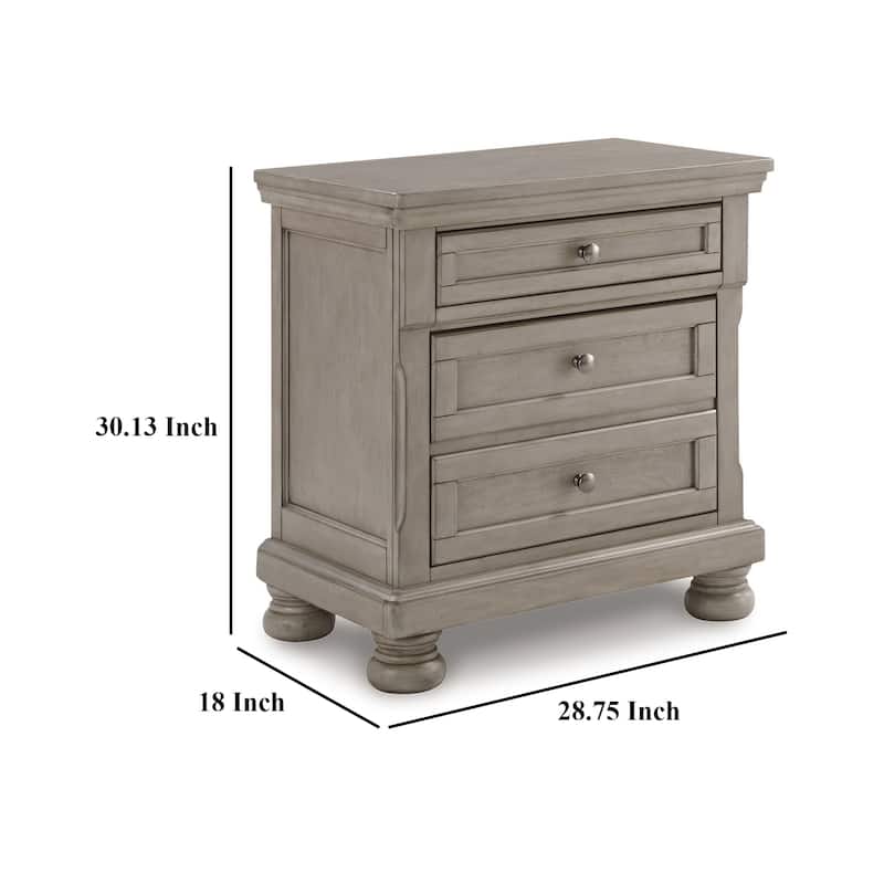 Ryno Nightstand, 2 Drawers, Pull Out Tray, Nickel Round Knobs, Gray