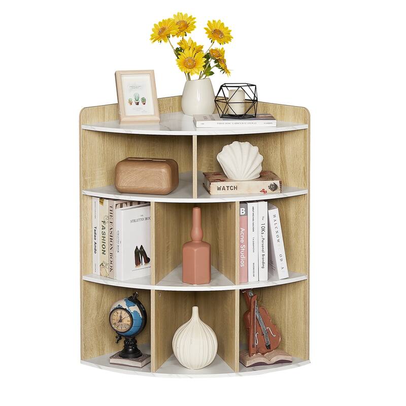 VECELO Corner Cabinet with Charging Station or No Charging Station 3-Tier Bookcase Storage Organizer Triangle Corner Bookcases