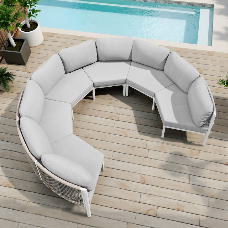 Outdoor Patio Furniture PE Rattan Wicker Half Round Curved Sofa Sectional Set