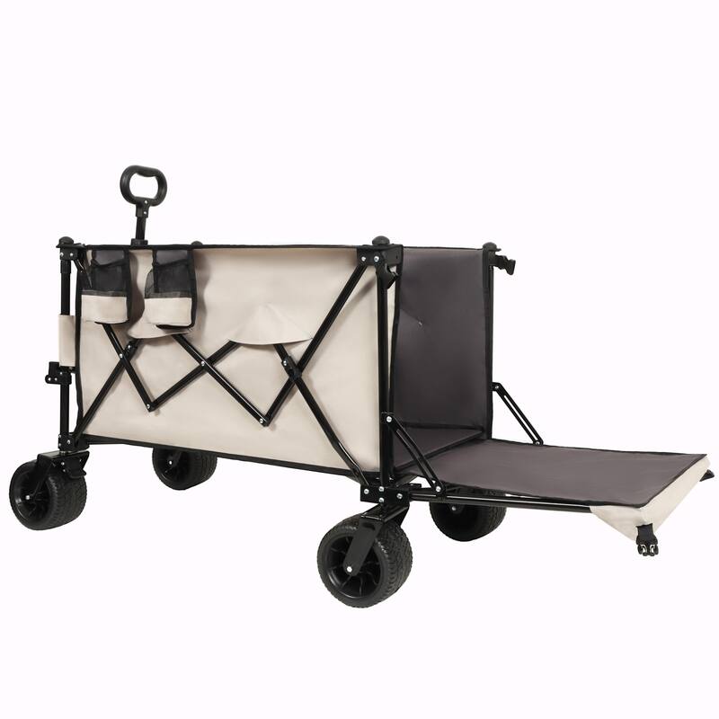 Heavy-Duty 480lbs Capacity Beach Wagon Cart with Large All-Terrain Wheels - Khaki