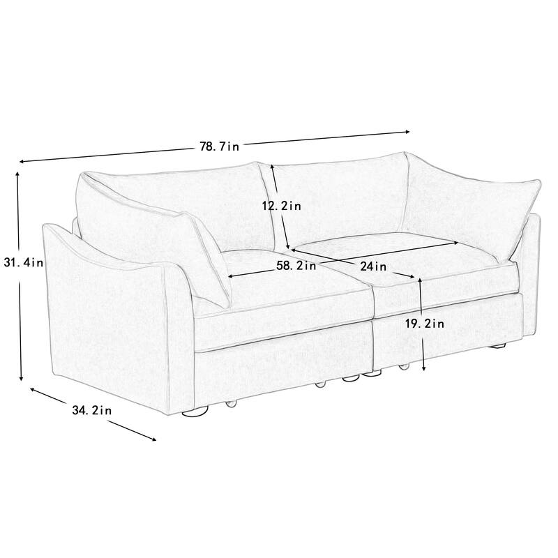 2 Seater Sofa With Pull out Storage Drawers Under Each Seat, Crescent-shaped Armrests And Wraparound