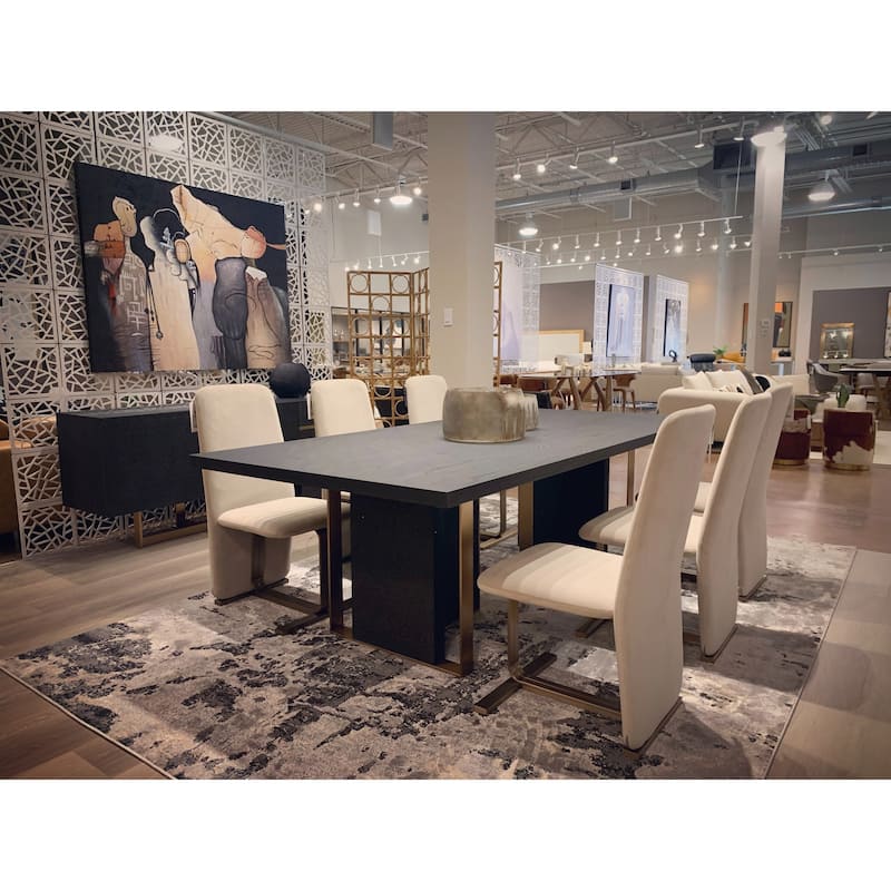 Modrest Tasha Modern Light Beige Grey Velvet & Brushed Brass Dining Chair (Set of 2)