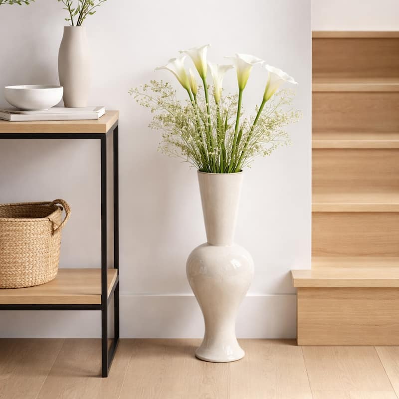 Artistic Sculptural Pedestal Tall Vase for Home Decor - Ivory