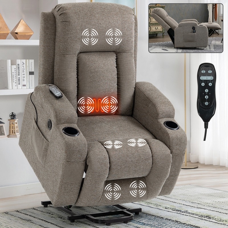 Single Motor Power Lift Recliner Chair with Massage, Heat, and USB Port - 350 lbs Capacity