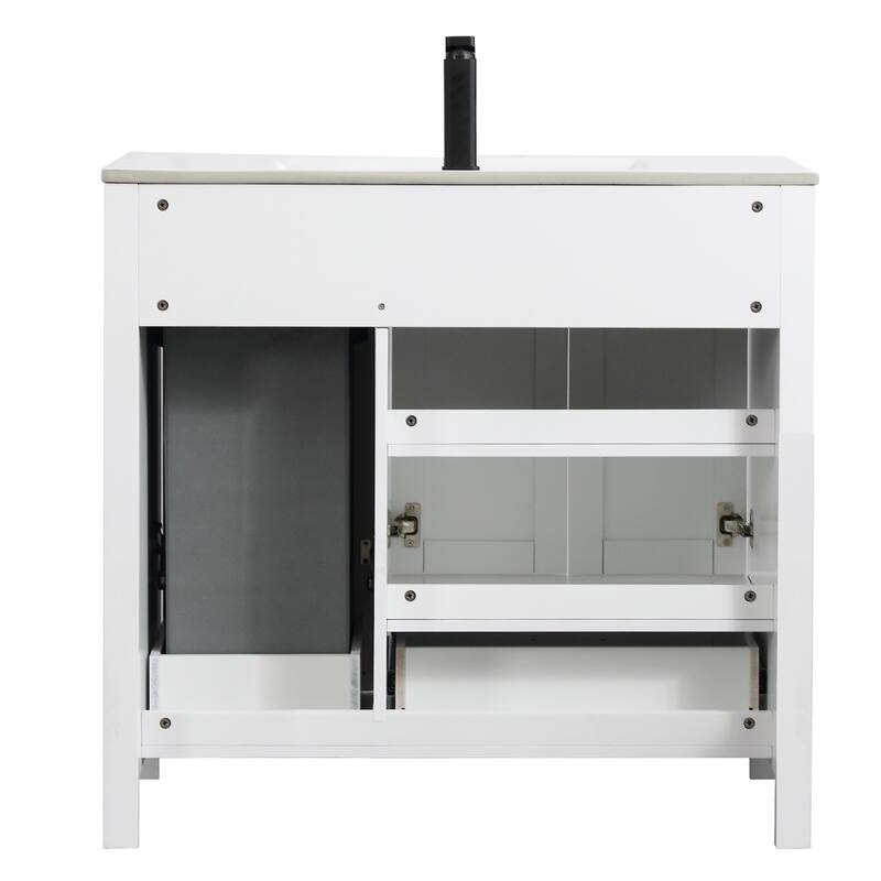 36" Bathroom Vanity Sink Combo with Laundry Hamper Ceramic Sink Storage Cabinet