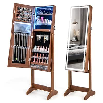Costway LED Mirror Jewelry Cabinet Organizer Armoire Standing with - See Details