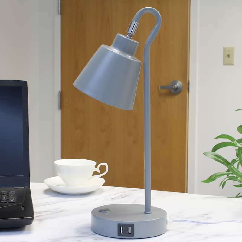 Modern Metal Desk Lamp with Dual USB Charging Ports Adjustable Arm Multiple Colors - 7.28” x 5.60” x 16”