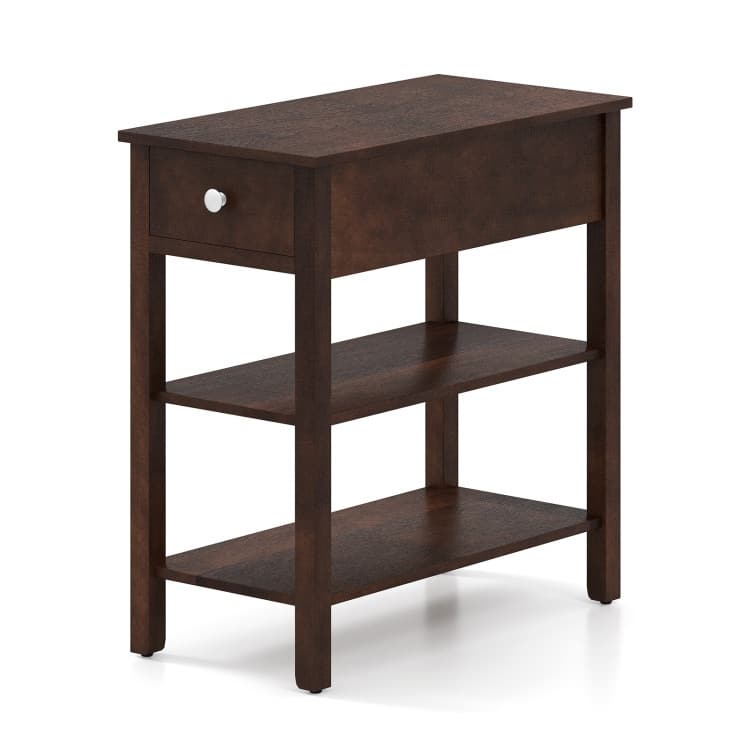MDF Side End Table with Rubber Wood Legs and Drawer Storage - 23.5" x 12" x 24.5"