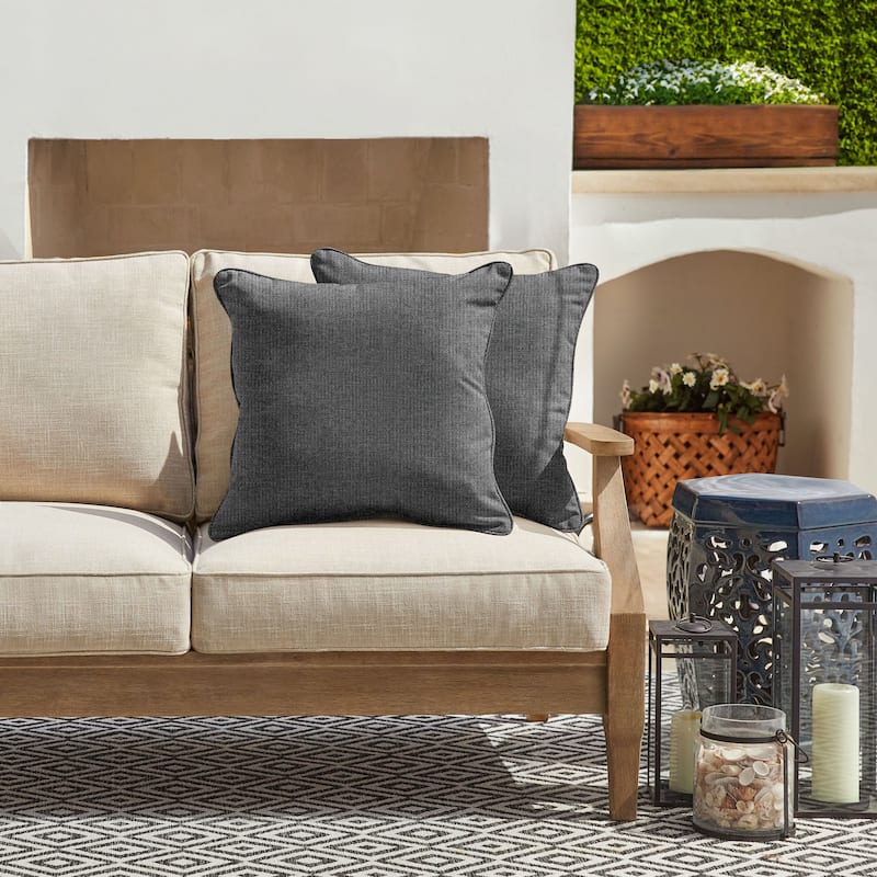 Sorra Home Sunbrella Outdoor Corded Pillow Set of 2 - 18 in H x 18 in W x 6 in D - Revive Charcoal