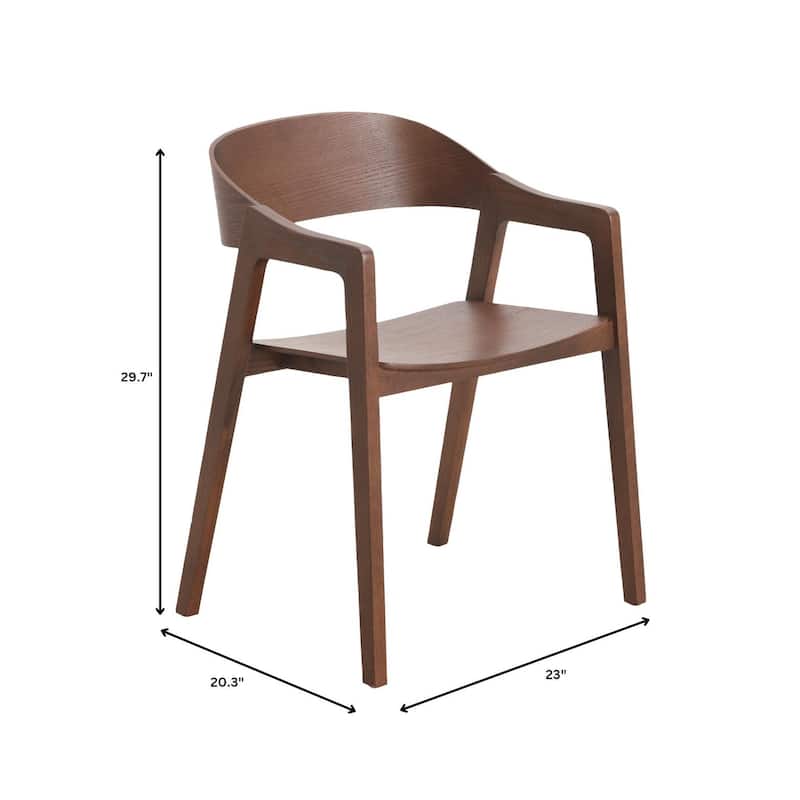 Dining Chair in Oak Wood with Open Back Design and Armrests Set of 2 Rivo Series