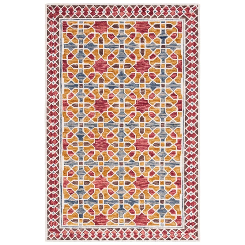 SAFAVIEH Handmade Aspen Reglindis Wool Rug - 5' Square - Red/Yellow