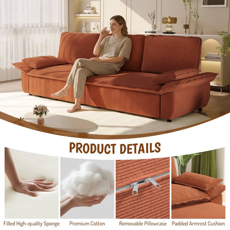 94.5" Corduroy Convertible Pull Out Sofa Bed