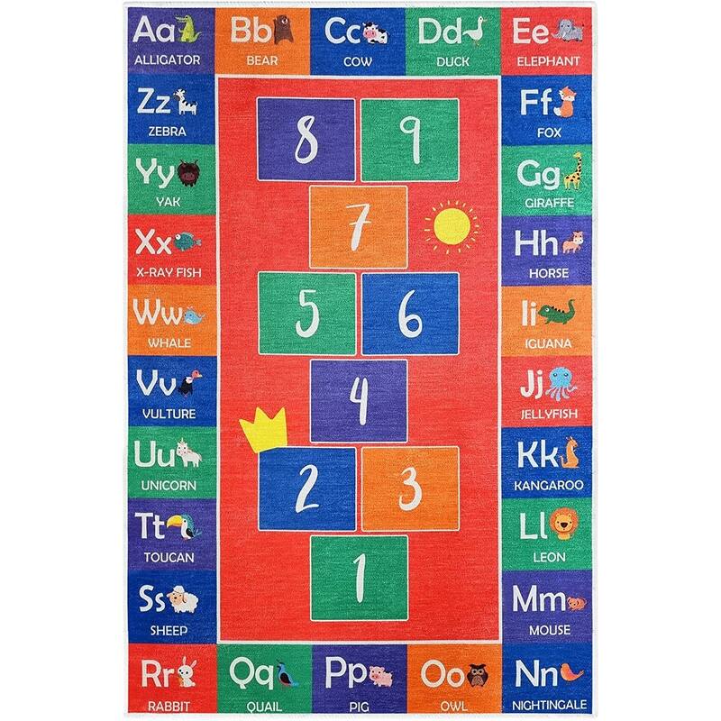 Sussexhome Low Pile Non-Slip Washable Educational Rug - 39.5" x 59" Rectangle - Hopscotch - Red