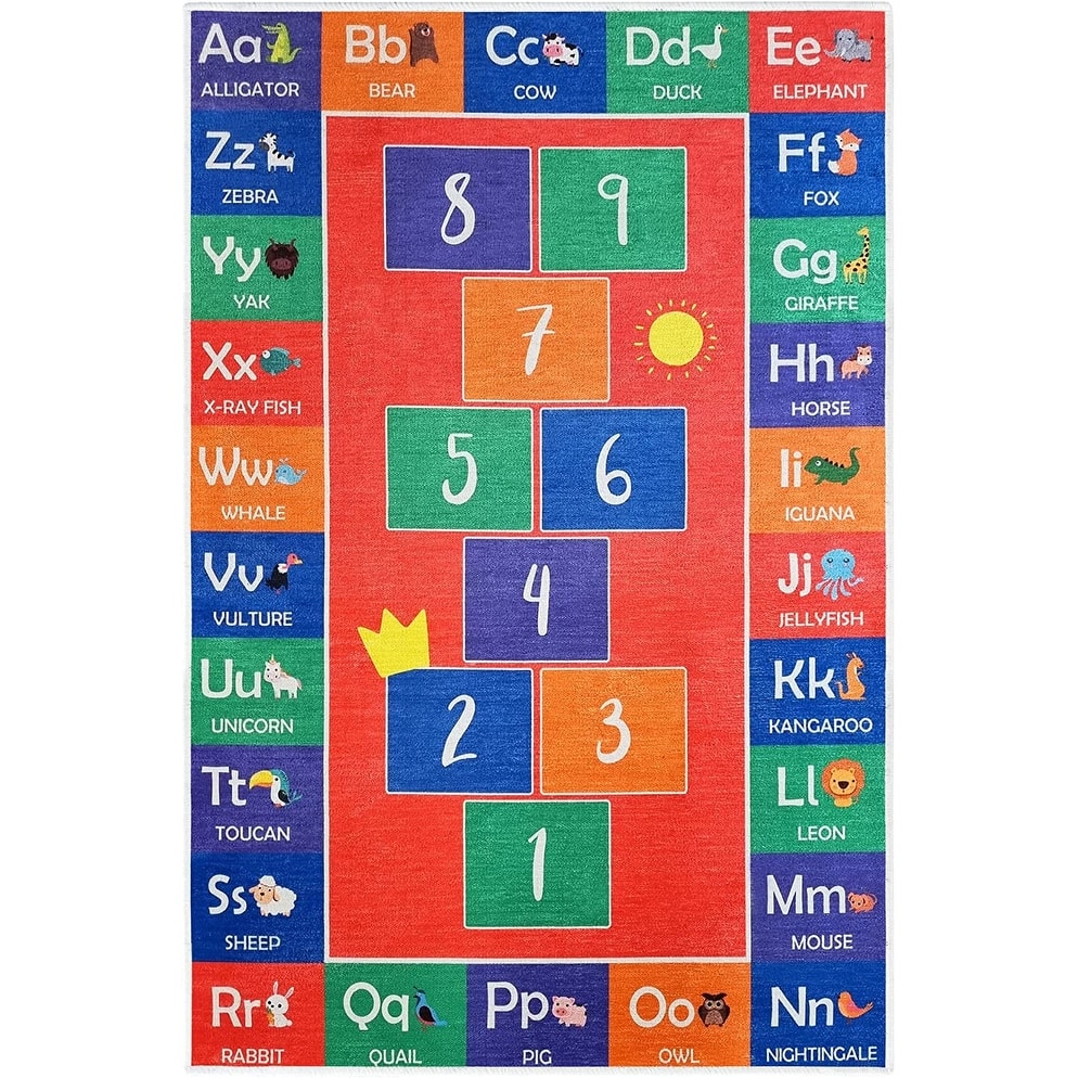 Sussexhome Low Pile Non-Slip Washable Educational Rug