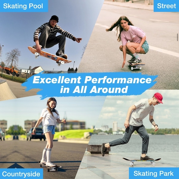 31 x 8 inch Complete Skateboard for Kids Teens Adults